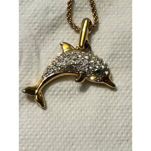 Swarovski 18K GP Chain Necklace Crystal Rhinestone Dolphin Pendant hang tag